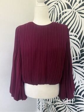 Pleated Bubble Hem Blouse - Burgundy